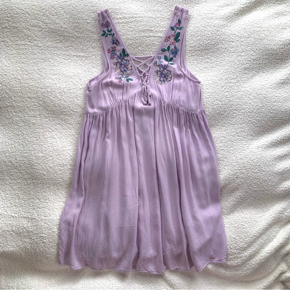 Aeropostale Purple Embroidered V-cut Dress Flowy Sundress Babydoll Shift Mini